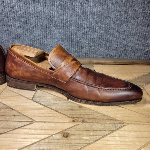 Magnanni for Neiman Marcus Mens 10M Leather Penny Loafers Cognac Brown- 21640 - Picture 8 of 15